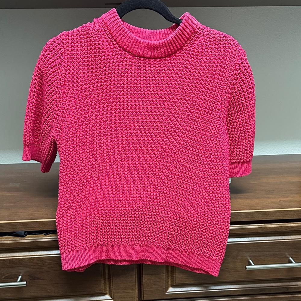 Pink Knit Short Sleeve Sweater